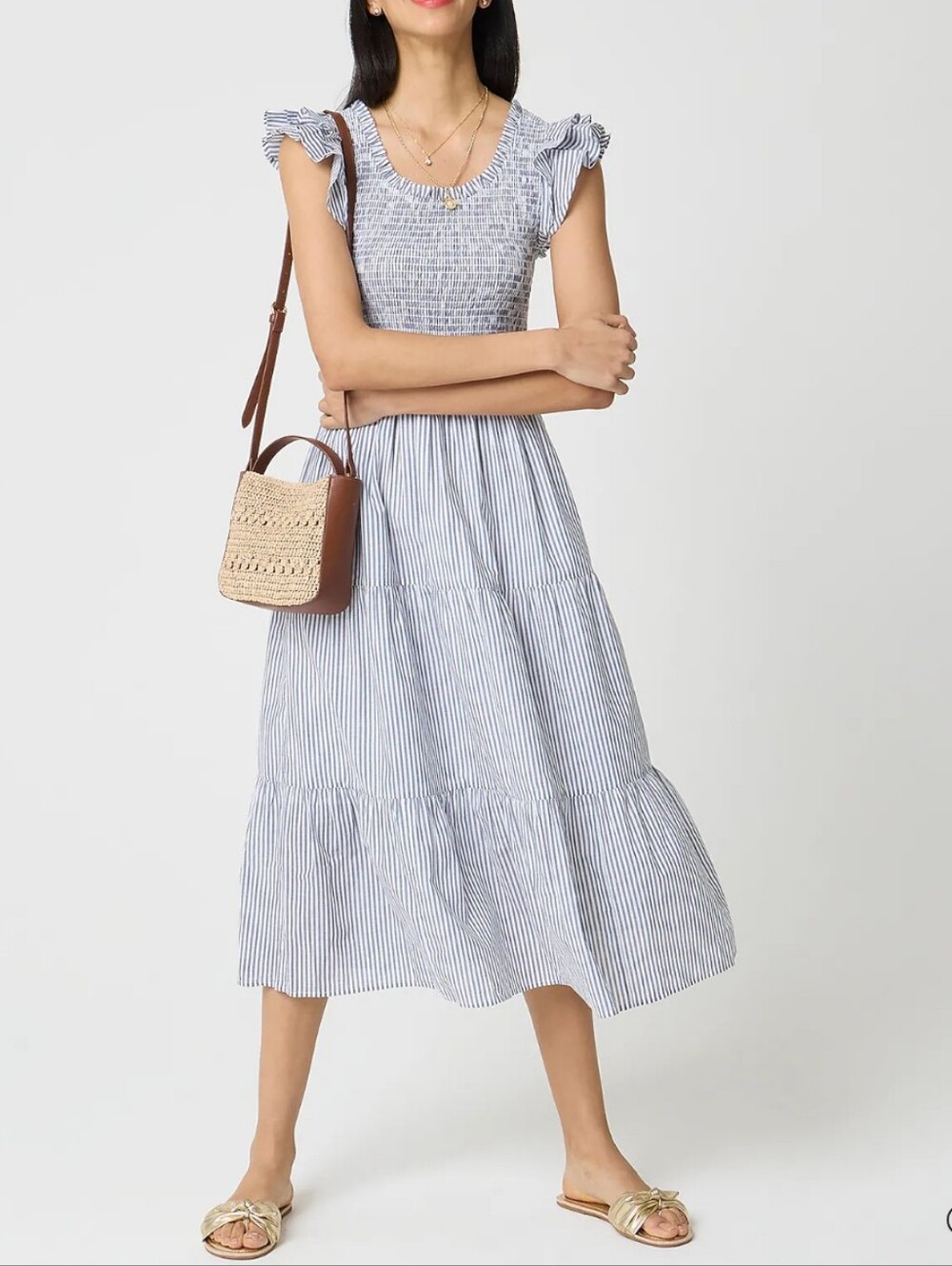 TALL J. CREW Smocked Midi Dress